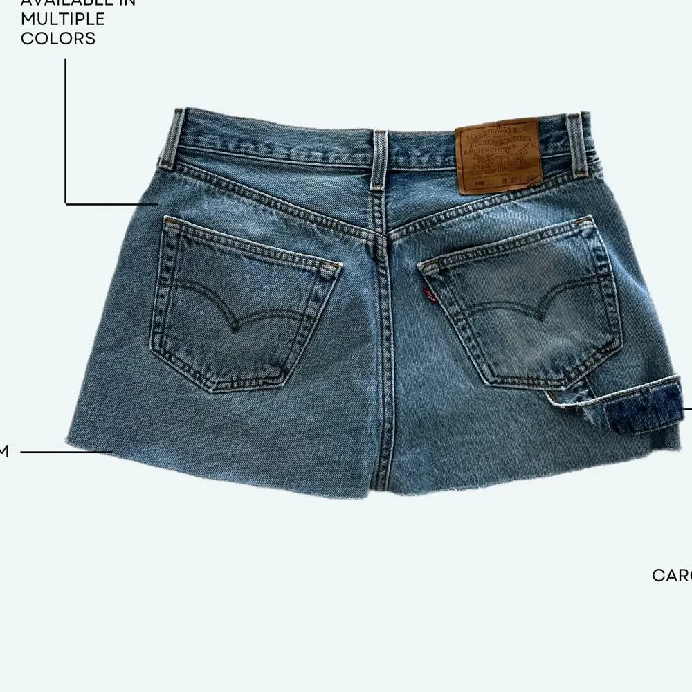 aligrace Levi's 501 Denim Mini Skirt Raw Hem SIZE 23 Reworked Unique $258 NEW - Picture 8 of 9